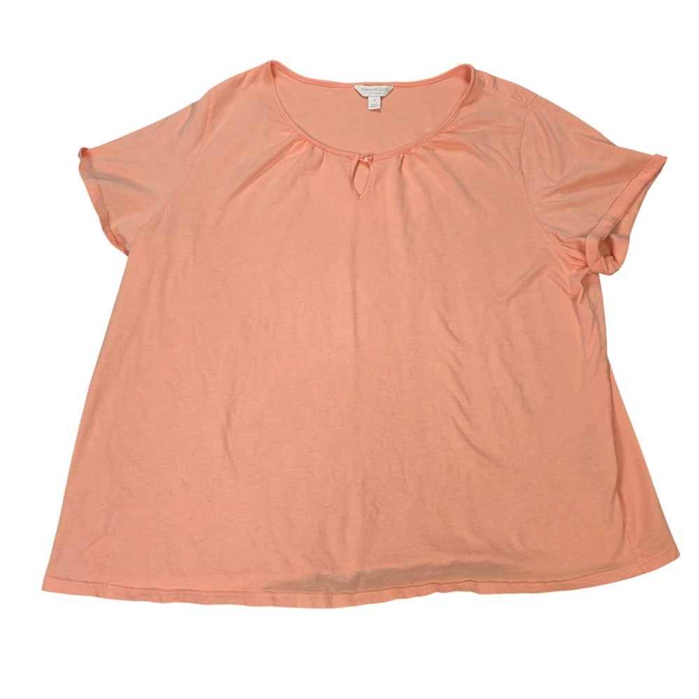 Charter Club Intimates Short Sleeve Top Women's Size 2X Peach Coral 100% Cotton